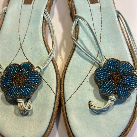 Miss Robert’s lime green sandals with blue flower and braided rope size 9 - Picture 2 of 4